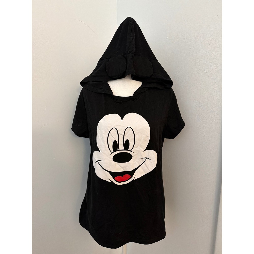 Disney Mickey Mouse Black Short Sleeve Hooded T-Shirt with Ears Kids XL 15-17